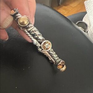 Brighton Silver-Tone Cuff Bracelet with Gold and Amber Accents